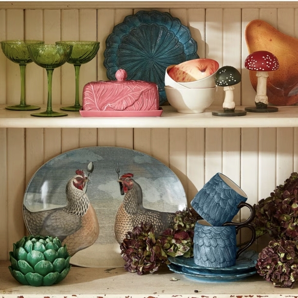 John Derian NWT 4pc Stoneware Feather Salad Plates in Blue - Picture 2 of 8